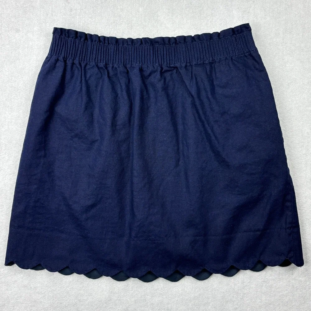 J.Crew Navy‎ Blue Scalloped Hem Linen Blend Mini Skirt H5397 Size 4
